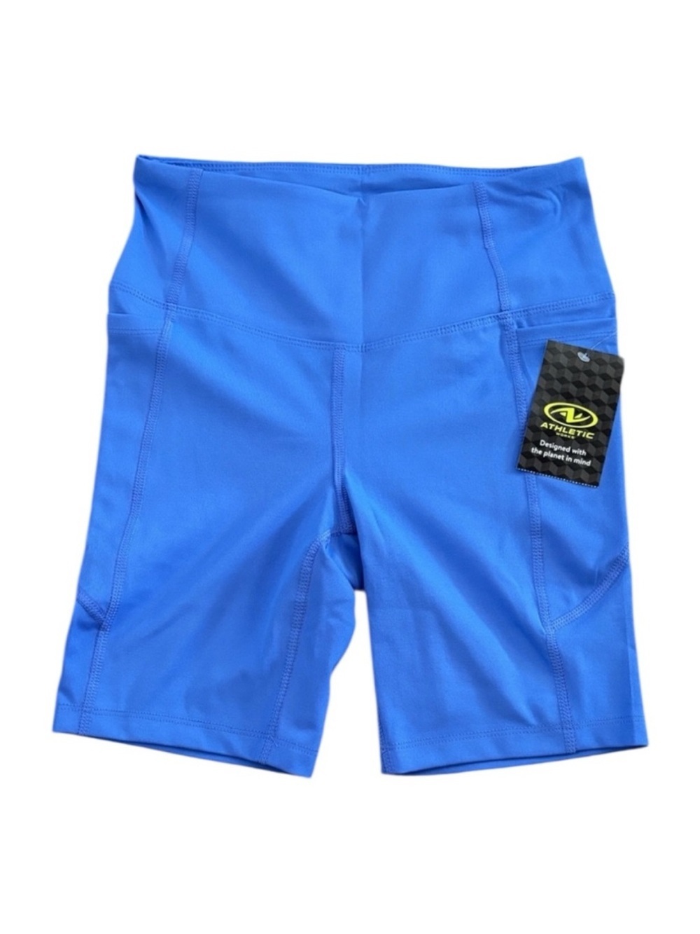 NEW! Women's Blue Bike Shorts Size XS Athletic Running Workout w/pockets! NWT